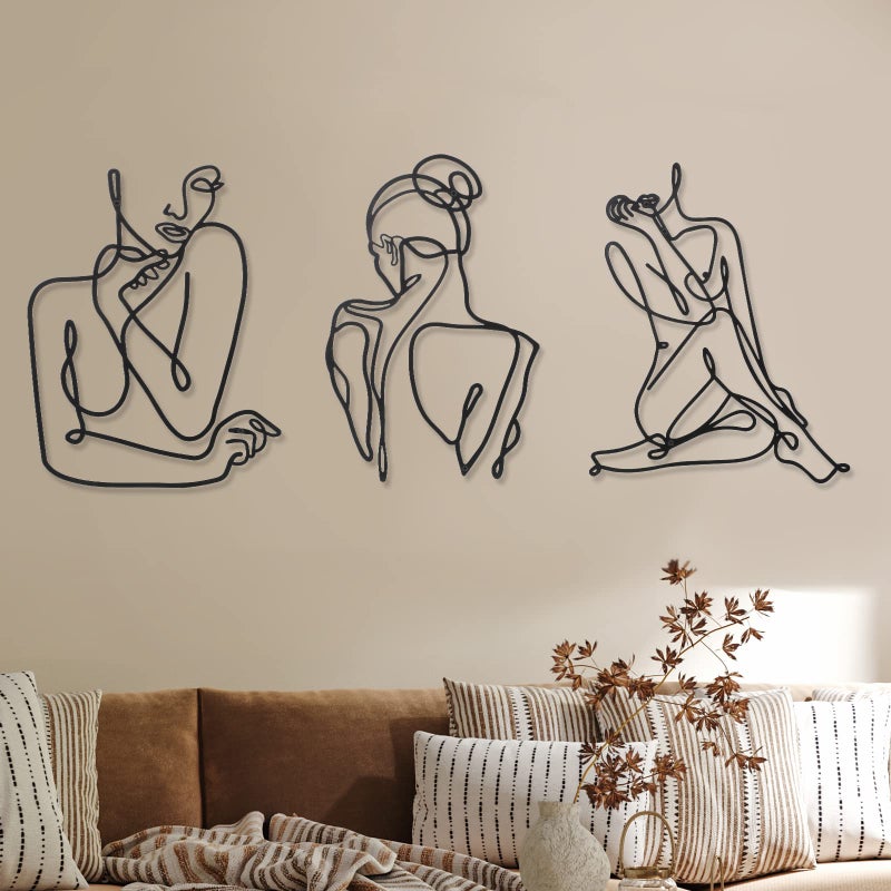 Photect 3 Pcs Metal Wall Art Decor Minimalist Abstract Woman Wall Art Metal Modern Line Drawing Decor Female Single Line Home Hanging for Bedroom Bathroom Living Room Christmas Housewarming(Modern) - Image 1
