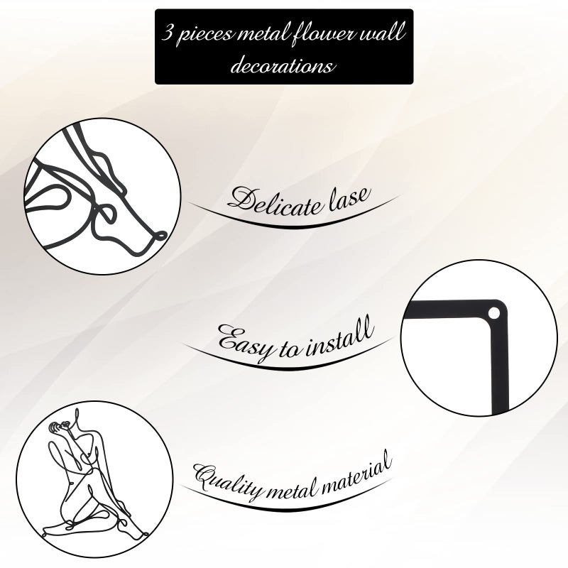 Photect 3 Pcs Metal Wall Art Decor Minimalist Abstract Woman Wall Art Metal Modern Line Drawing Decor Female Single Line Home Hanging for Bedroom Bathroom Living Room Christmas Housewarming(Modern) - Image 5