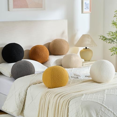 Gerlisay 11.8 inch Ball Pillow Round Decorative Pillow Grey Sphere Shaped Throw Pillows Soft Nordic Style Boucle Pillows Cushion for Bed Couch Living Sofa Room Decor - Image 5