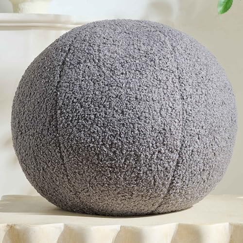 Gerlisay 11.8 inch Ball Pillow Round Decorative Pillow Grey Sphere Shaped Throw Pillows Soft Nordic Style Boucle Pillows Cushion for Bed Couch Living Sofa Room Decor - Image 1