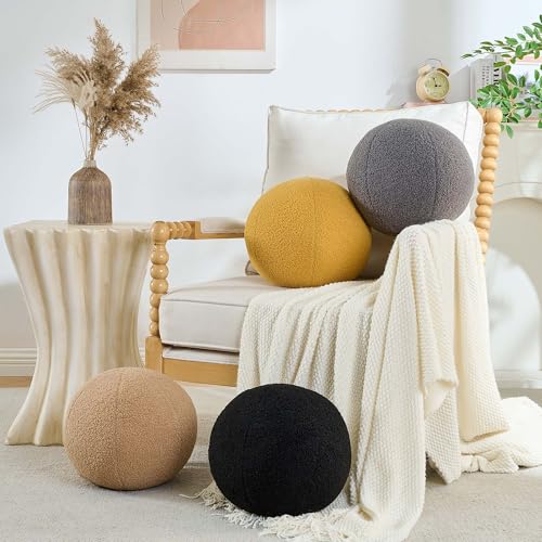 Gerlisay 11.8 inch Ball Pillow Round Decorative Pillow Grey Sphere Shaped Throw Pillows Soft Nordic Style Boucle Pillows Cushion for Bed Couch Living Sofa Room Decor - Image 4