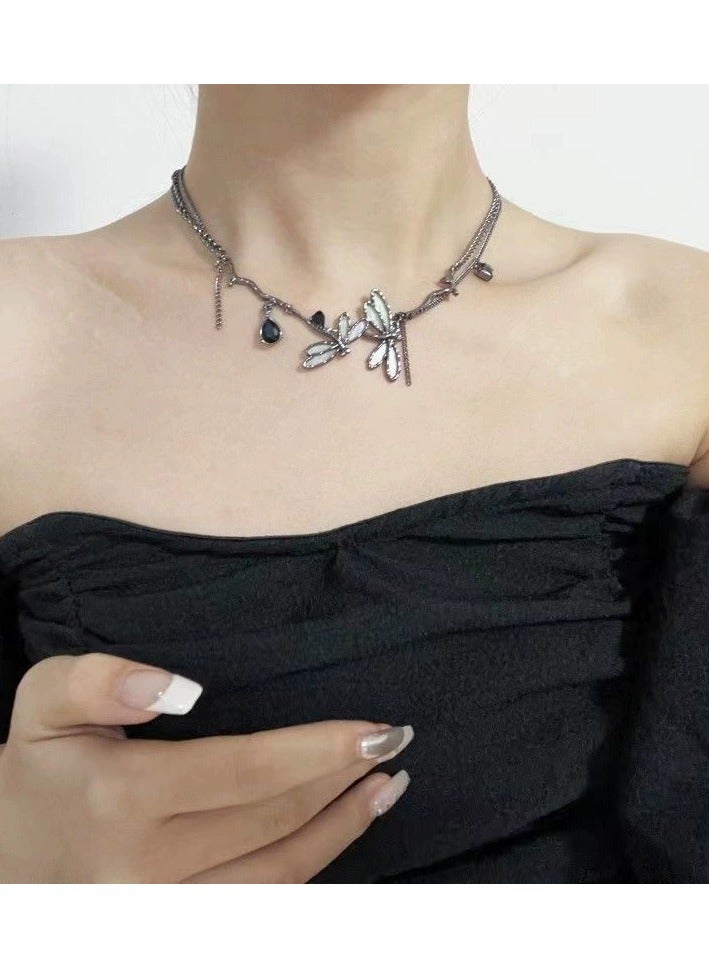 Goolsky Gunmetal Iridescent Dragonfly Choker Necklace – Small Luxury Dark Gothic Clavicle Chain, Edgy Sweet & Cool New Arrival, Streetwear/Party Wear - Image 1