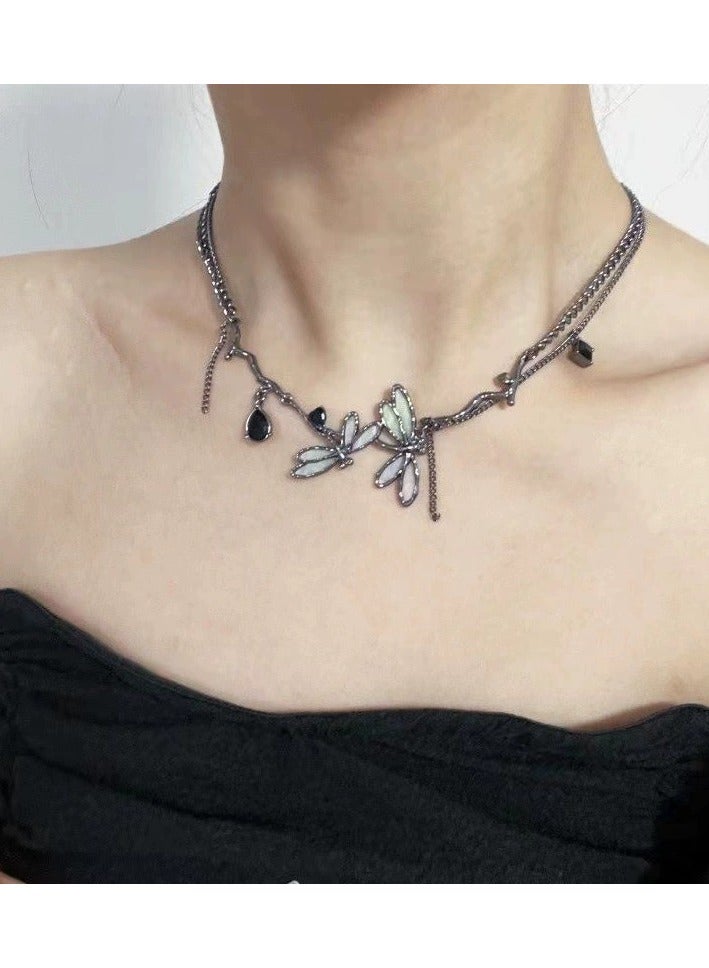 Goolsky Gunmetal Iridescent Dragonfly Choker Necklace – Small Luxury Dark Gothic Clavicle Chain, Edgy Sweet & Cool New Arrival, Streetwear/Party Wear - Image 2