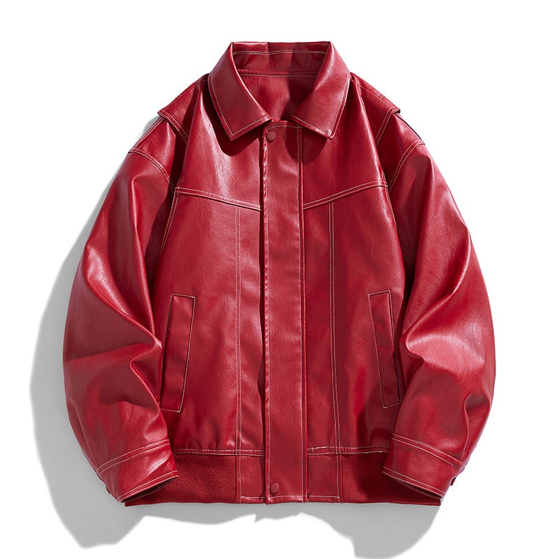 Autumn American Style Retro Lapel Leather Jacket Men'S Maillard Couple Casual Jacket Coat Top - Image 4