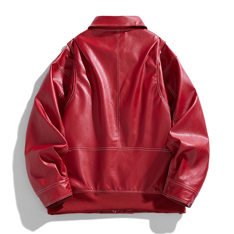 Autumn American Style Retro Lapel Leather Jacket Men'S Maillard Couple Casual Jacket Coat Top - Image 5