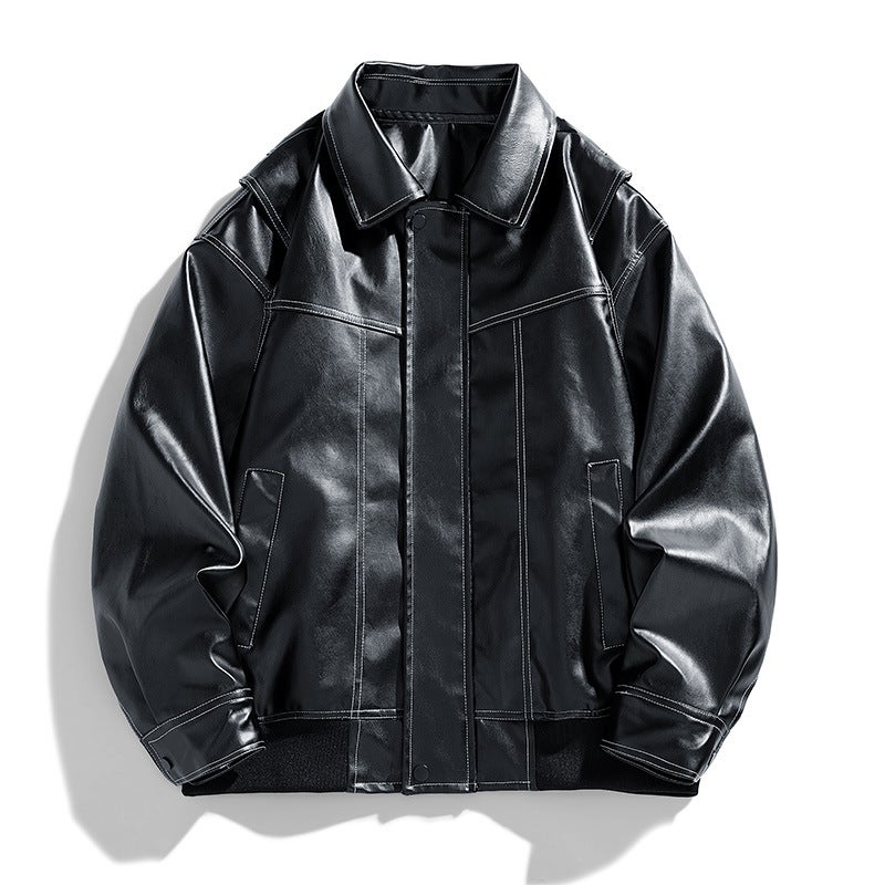 Autumn American Style Retro Lapel Leather Jacket Men'S Maillard Couple Casual Jacket Coat Top - Image 2