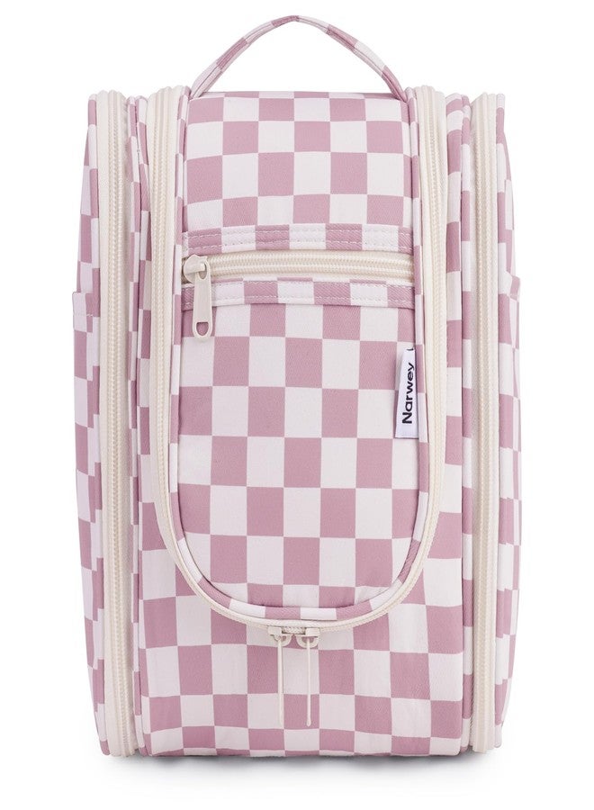 Narwey Small Checkered Hanging Travel Toiletry Bag for Women, Travel Bag for Toiletries, Makeup Bag Organizer Cosmetic Bags Make Up Bags for Women (Dusty Rose Checkerboard) - Image 1