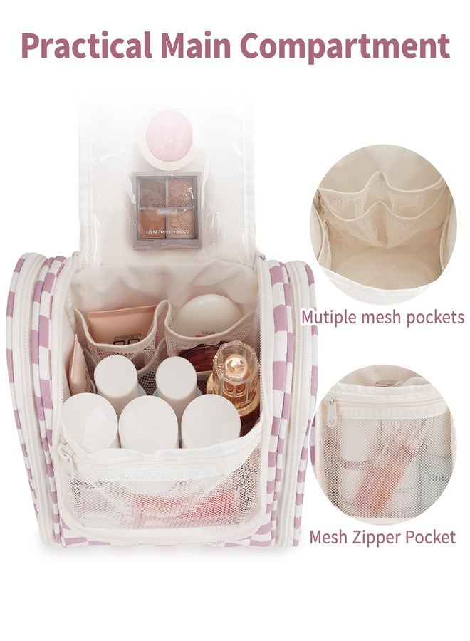 Narwey Small Checkered Hanging Travel Toiletry Bag for Women, Travel Bag for Toiletries, Makeup Bag Organizer Cosmetic Bags Make Up Bags for Women (Dusty Rose Checkerboard) - Image 3