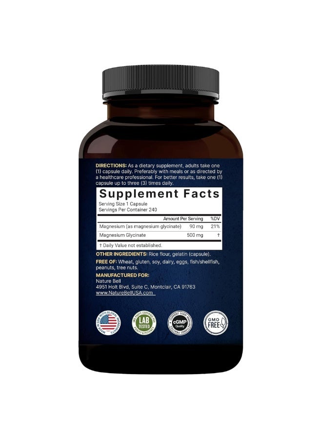 نايتشر بيل Magnesium Glycinate 500mg 240 Veggie Capsules | Supplement for Sleep, Heart, & Muscle Support - Image 2