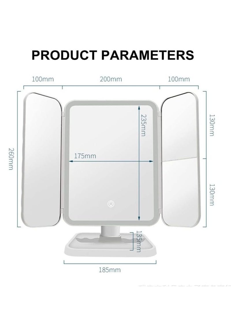 JAJEEK LED Makeup Mirror with 3 Color Lighting Modes – Tri-Fold Mirror with 52 LED Lights, 1x/2x/3x Magnification, Touch Control Design, Portable High-Definition Lighted Cosmetic Mirror for Beauty and Grooming - Image 5