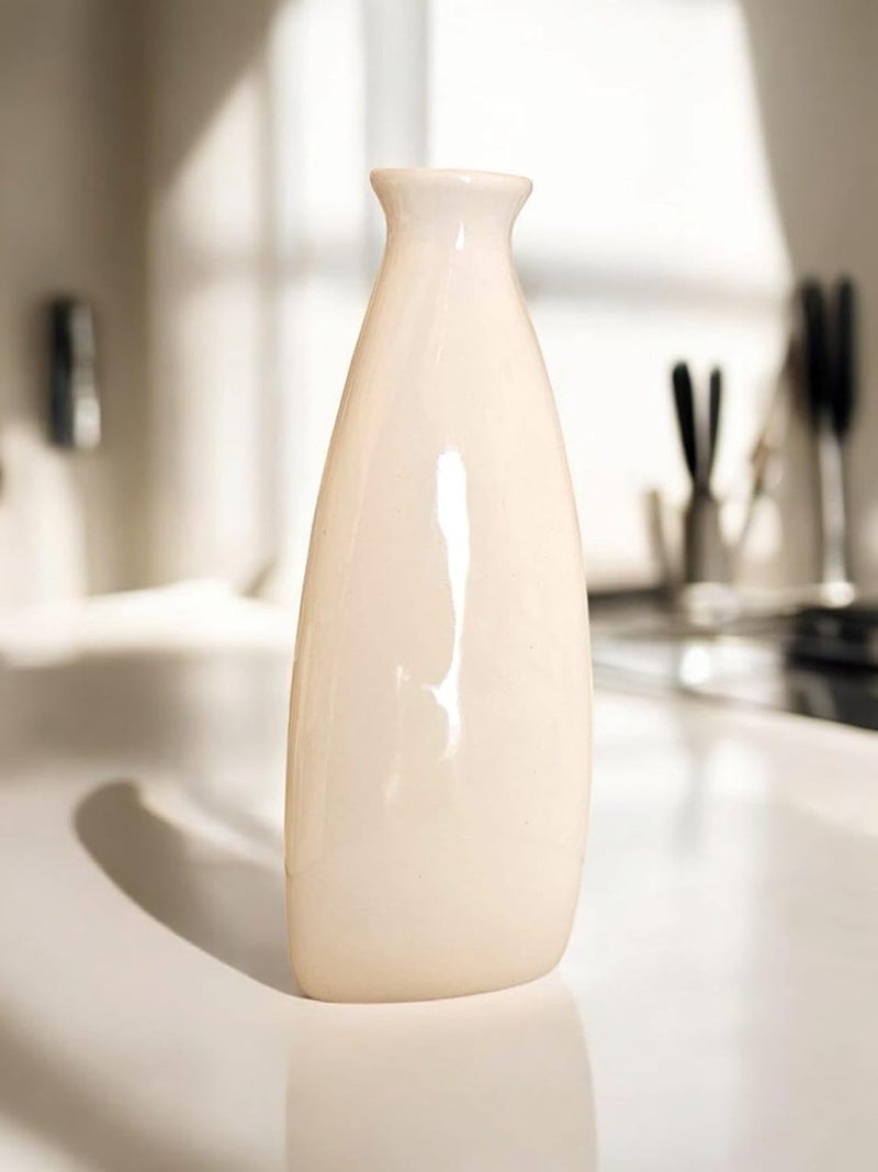 ARTISANS BAZAR Triangular Shape Botle Ceramic Vase Flower Vase Pampas Grass Vase Vase for Money Plant Live Plants Centrepiece Decor for Home Office or Gifts Height 9 Inches Off White - Image 3