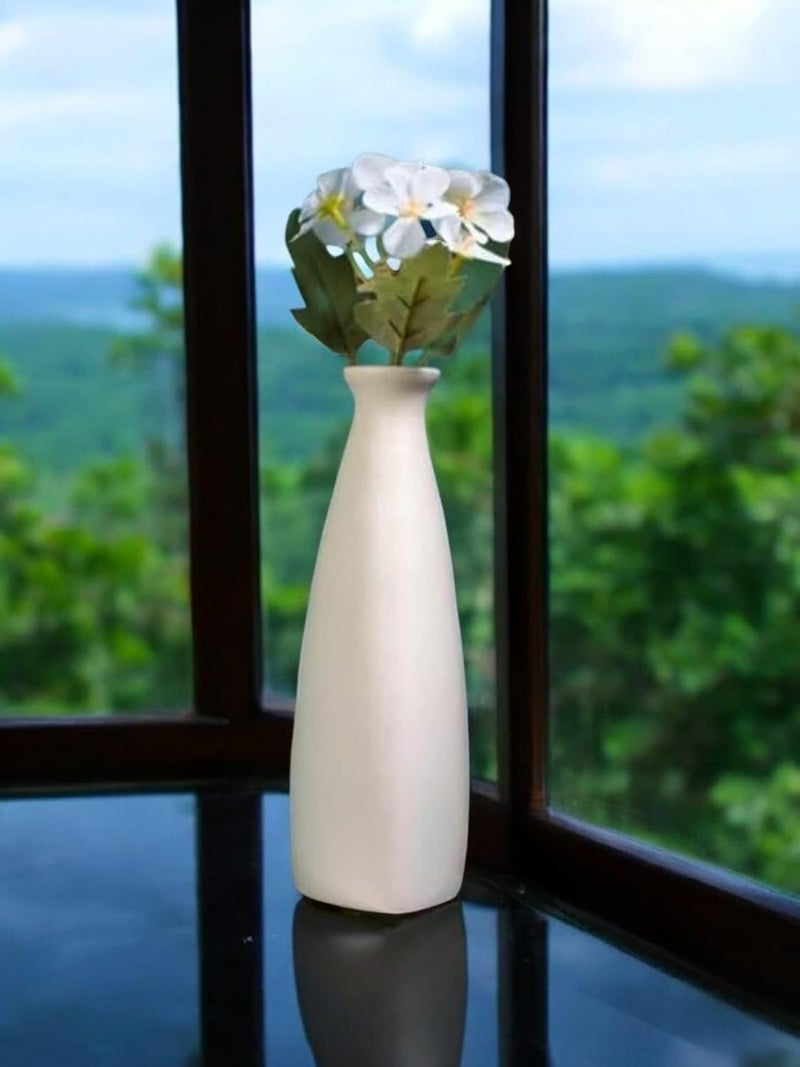 ARTISANS BAZAR Triangular Shape Botle Ceramic Vase Flower Vase Pampas Grass Vase Vase for Money Plant Live Plants Centrepiece Decor for Home Office or Gifts Height 9 Inches Off White - Image 1