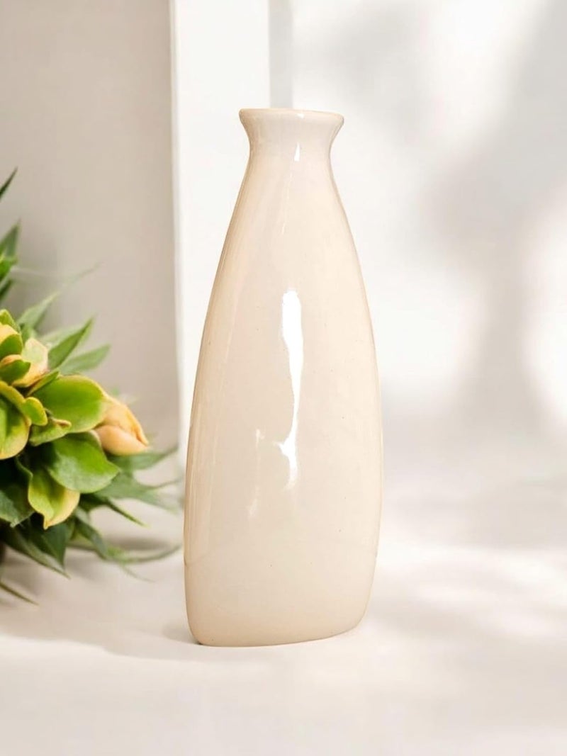 ARTISANS BAZAR Triangular Shape Botle Ceramic Vase Flower Vase Pampas Grass Vase Vase for Money Plant Live Plants Centrepiece Decor for Home Office or Gifts Height 9 Inches Off White - Image 4