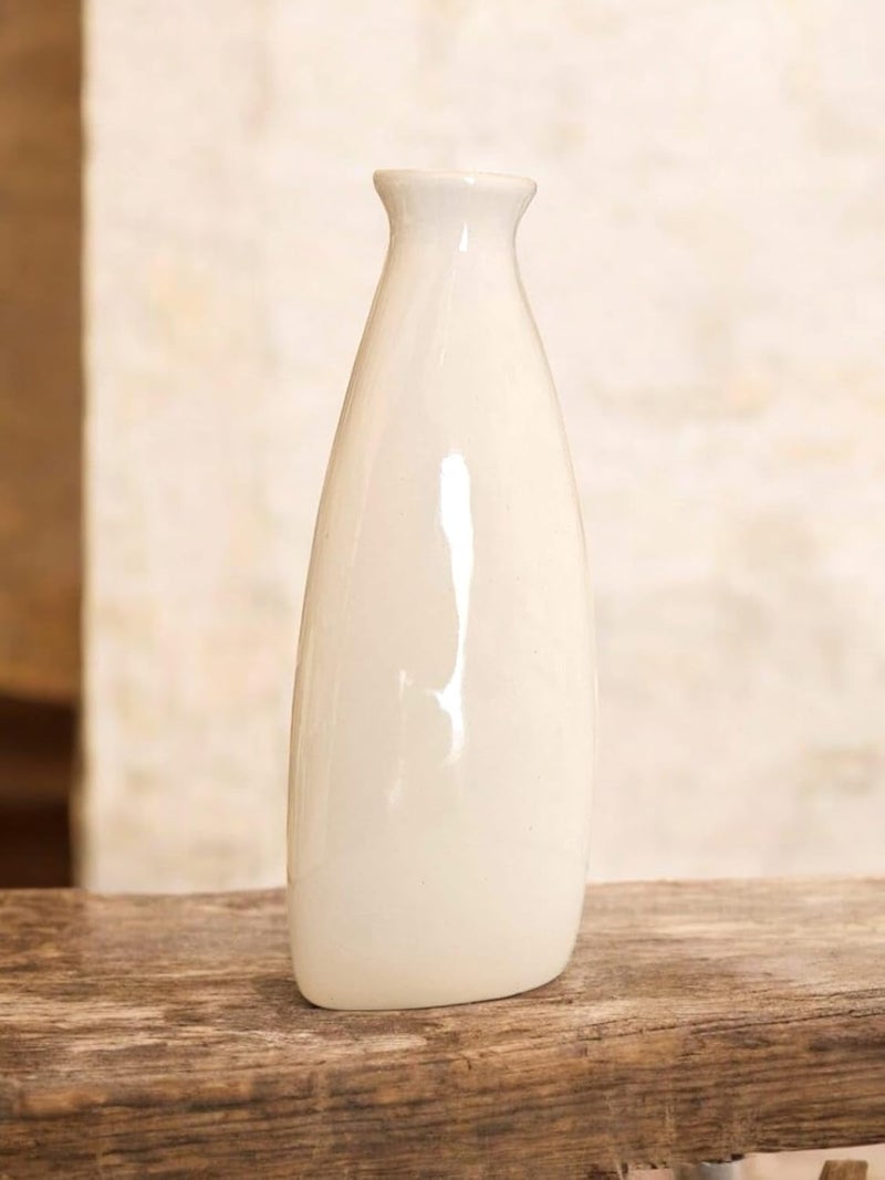 ARTISANS BAZAR Triangular Shape Botle Ceramic Vase Flower Vase Pampas Grass Vase Vase for Money Plant Live Plants Centrepiece Decor for Home Office or Gifts Height 9 Inches Off White - Image 2