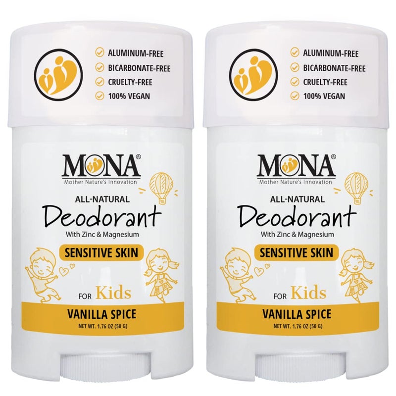 MONA BRANDS 100 Natural Deodorant for Kids  For Girls  Boys  Sensitive Skin  No Baking Soda  No Aluminum  Vegan NonGMO Gluten and Cruelty free 2PK VANILLA SPICE 176 Oz each