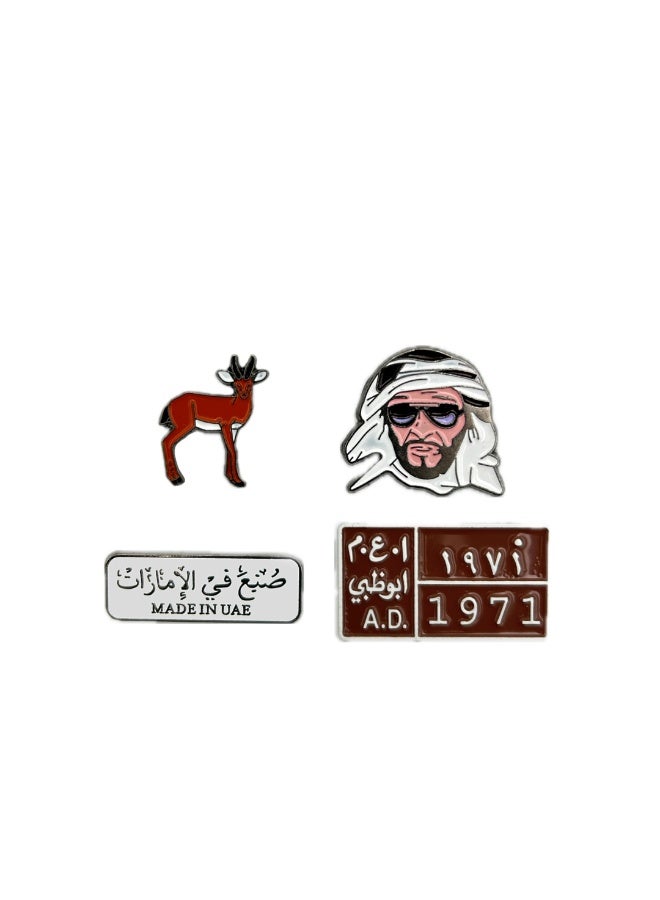 4 قطع من الملصقات المعدنية - شعار الغزال العربي وشعار الشيخ زايد وشعار صنع في الإمارات العربية المتحدة ولوحة سيارة أبوظبي - معدن عالي الجودة للهواتف المحمولة وأجهزة الكمبيوتر المحمولة وحقائب الظهر وغيرها. - Image 1