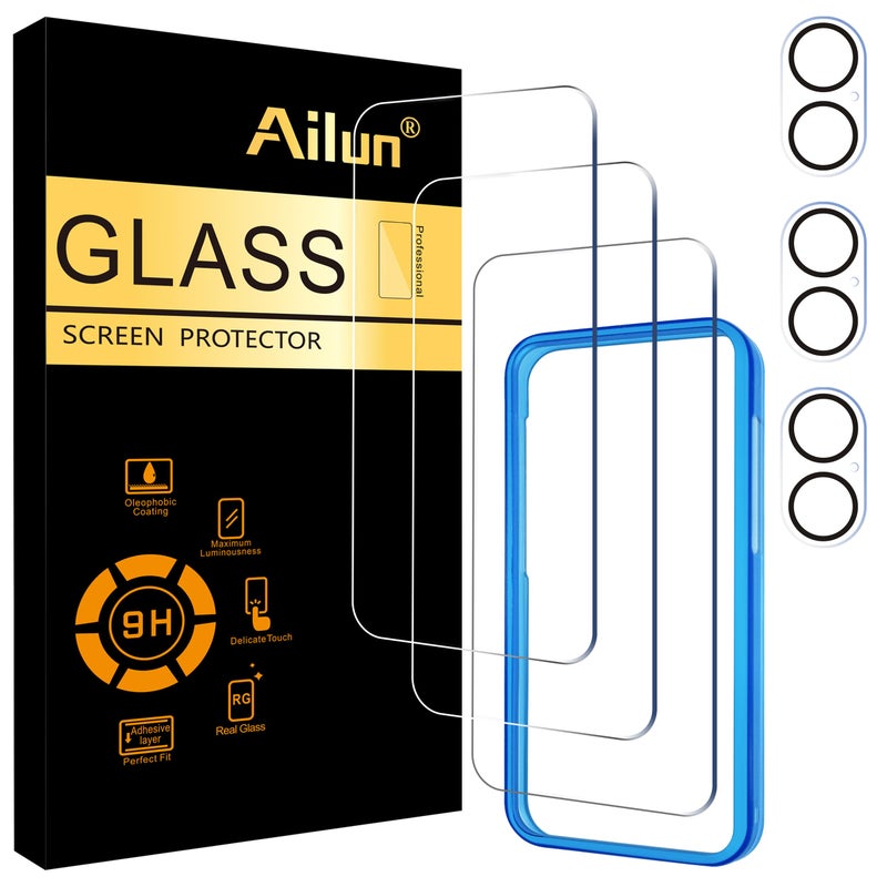 Ailun 3 Pack Screen Protector for iPhone 16 Plus [6.7 inch] + 3 Pack Camera Lens Protector with Installation Frame,Case Friendly Tempered Glass Film,[9H Hardness][Not for iPhone 16e/16/16 Pro/Pro Max] - Image 1
