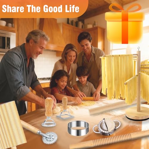 DthwagfL 10 Pcs Pasta Making Tools, Pasta Making Kit with Pasta Drying Rack,2 Rolling Pins,Gnocchi Board,Pasta Cutting Tools,2 Ravioli Makers,Making Dumplings.All-in-One Pasta Making Accessories for Home - Image 4