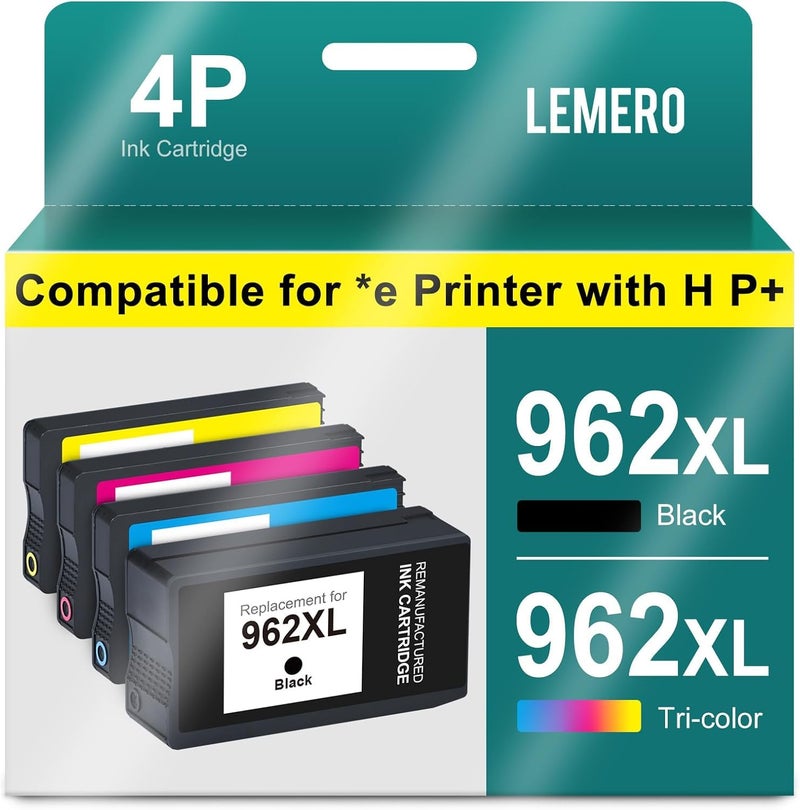 LEMERO 962XL Ink Cartridges Combo Pack High Yield Replacement for HP 962 962XL Ink Cartridges, Compatible for HP OfficeJet Pro 9015e 9015 9025e 9010 9025 9018e 9020 Printer, 4-Pack - Image 1