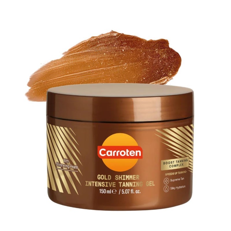 Carroten Gold Shimmer Tanning Gel | Browning Indoor/Outdoor Tan Accelerator | Non-Greasy, Water-Resistant with Carrot & Coconut Oil | Vitamin A & E For Moisture & Hydration | Made in Greece | 5 Fl Oz - Image 1