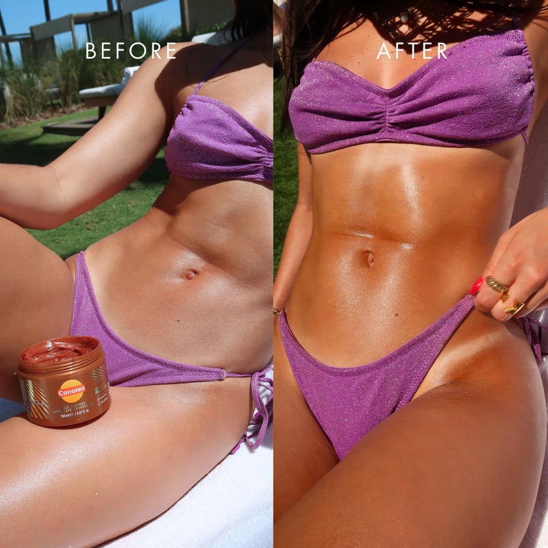 Carroten Gold Shimmer Tanning Gel | Browning Indoor/Outdoor Tan Accelerator | Non-Greasy, Water-Resistant with Carrot & Coconut Oil | Vitamin A & E For Moisture & Hydration | Made in Greece | 5 Fl Oz - Image 2