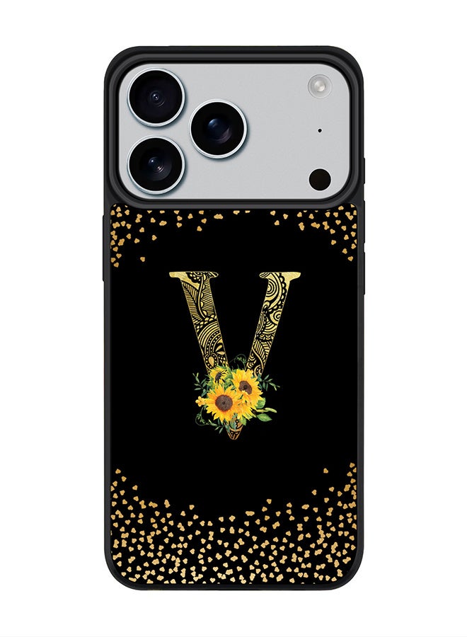 Stylizedd iPhone 17 Pro Case, [Compatible with MagSafe] Slim Magnetic cover Phone Case iPhone 17 Pro -Custom Floral Monogram - V ( Black ) - Image 1