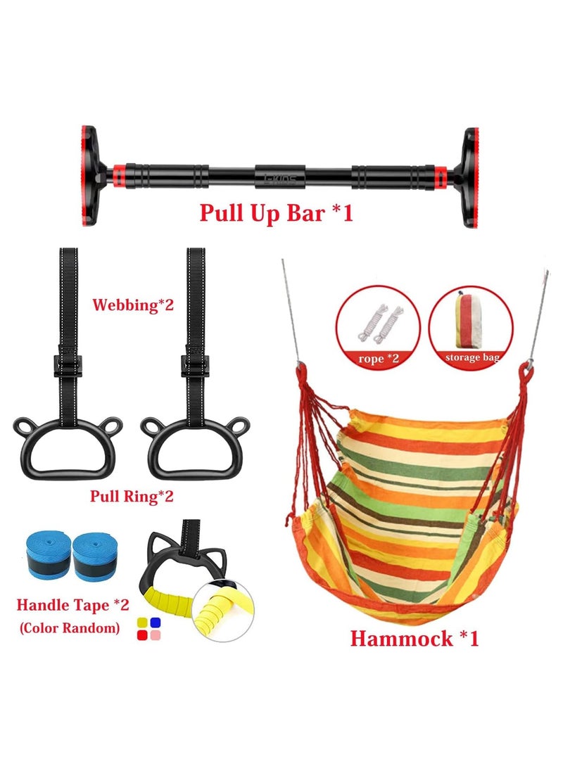 AUTOYSUR - Indoor Doorway Gym Set for Kids - Indoor Swing for Kids Includes Kids Swing Chair, Hanging Trapeze, Swinging Rope & Pullup Bar - Sensory Swing Set Accessory Playground (Yellow) - Image 1