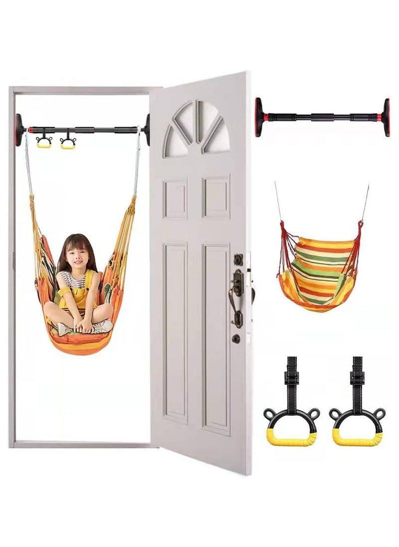 AUTOYSUR - Indoor Doorway Gym Set for Kids - Indoor Swing for Kids Includes Kids Swing Chair, Hanging Trapeze, Swinging Rope & Pullup Bar - Sensory Swing Set Accessory Playground (Yellow) - Image 1