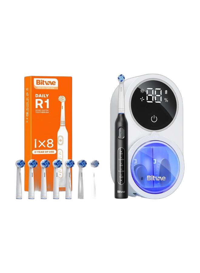 Bitvae فرشاة أسنان كهربائية دوارة قابلة لإعادة الشحن Bitvae R1 مع 5 أوضاع تنظيف وشحن سريع عبر USB لتنظيف عميق وتبييض الأسنان ومعقم فرشاة الأسنان UV مع حامل | معقم فرشاة الأسنان الكهربائية واليدوية UV-C | منظف فرشاة الأسنان القابل لإعادة الشحن المثبت على الحائط مع نظام تجفيف بالهواء | شاشة LED | مجموعة علبة نظافة صديقة للسفر USB-C - Image 1