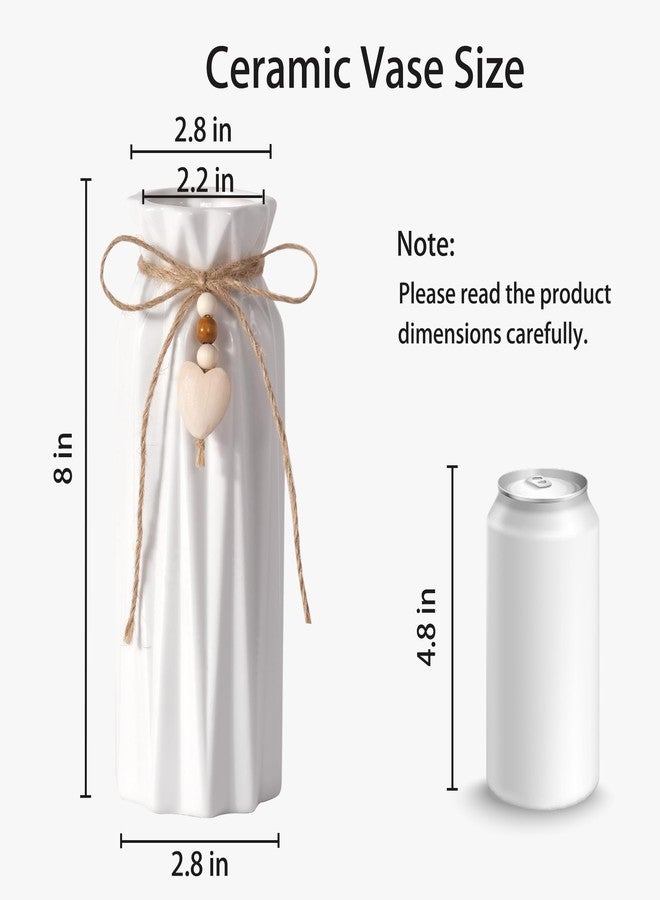 SVENJBB مزهرية سيراميك أنيقة مقاس 8.27 بوصة بنمط هندسي، مزهرية مزخرفة بحبل من الجوت وقلادة على شكل قلب، مثالية لتزيين المنزل، وقطع الزينة المركزية للطاولات، والهدايا، مناسبة لغرفة المعيشة وغرفة النوم والمكتب. - Image 3