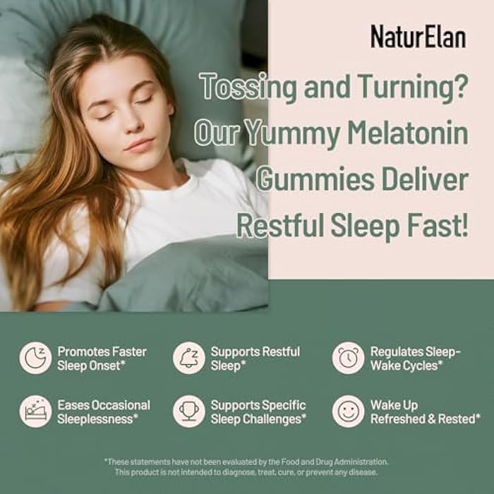 NaturElan Melatonin Gummies with Ginkgo Biloba Extract, Lemon Balm Extract & Collagen Peptide, 3mg Melatonin, Drug Free Sleep Aid, Strawberry Flavored, 60 Count, Sleep Support Gummies for Restful Sleep - Image 2