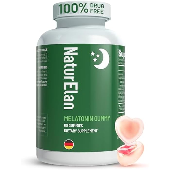 NaturElan Melatonin Gummies with Ginkgo Biloba Extract, Lemon Balm Extract & Collagen Peptide, 3mg Melatonin, Drug Free Sleep Aid, Strawberry Flavored, 60 Count, Sleep Support Gummies for Restful Sleep - Image 1