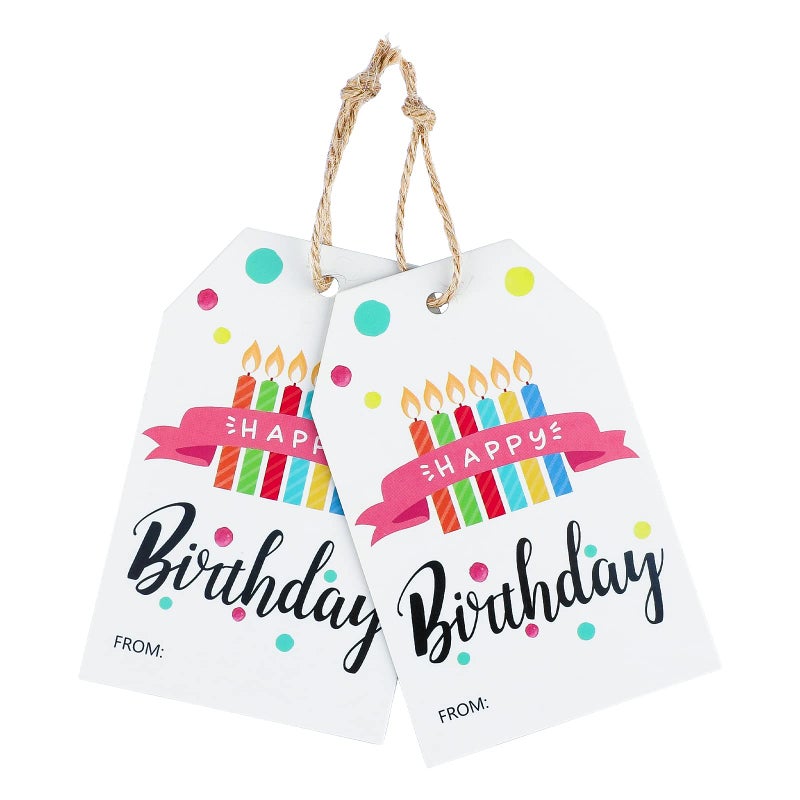 Joycraft Happy Birthday Gift Tags with String 100pcs Colorful Candles Personalized Paper Tags for Baby Shower Adult Boys or Girls Birthday Party Gift Bags 33x21