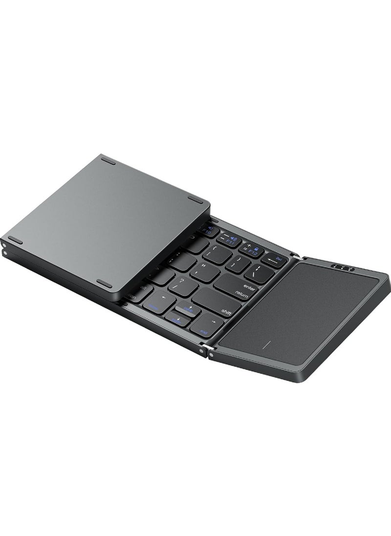 Rock Pow - Foldable Bluetooth Keyboard with Touchpad Wireless Folding Keyboard, Multi-Device and Rechargeable Portable Keyboard for iPad iPhone Android Windows Laptop Desktop Tablet and PC - Image 1