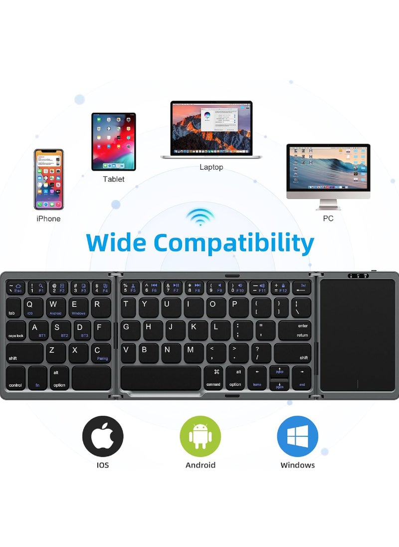 Rock Pow - Foldable Bluetooth Keyboard with Touchpad Wireless Folding Keyboard, Multi-Device and Rechargeable Portable Keyboard for iPad iPhone Android Windows Laptop Desktop Tablet and PC - Image 1
