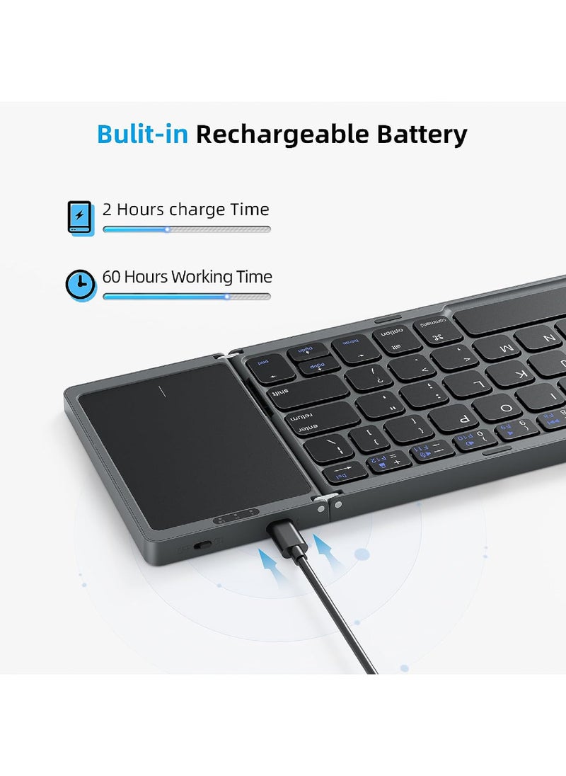 Rock Pow - Foldable Bluetooth Keyboard with Touchpad Wireless Folding Keyboard, Multi-Device and Rechargeable Portable Keyboard for iPad iPhone Android Windows Laptop Desktop Tablet and PC - Image 1