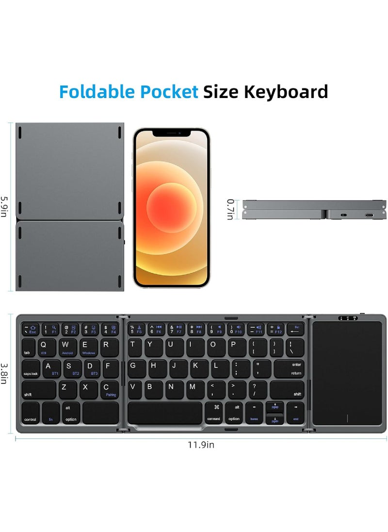 Rock Pow - Foldable Bluetooth Keyboard with Touchpad Wireless Folding Keyboard, Multi-Device and Rechargeable Portable Keyboard for iPad iPhone Android Windows Laptop Desktop Tablet and PC - Image 1