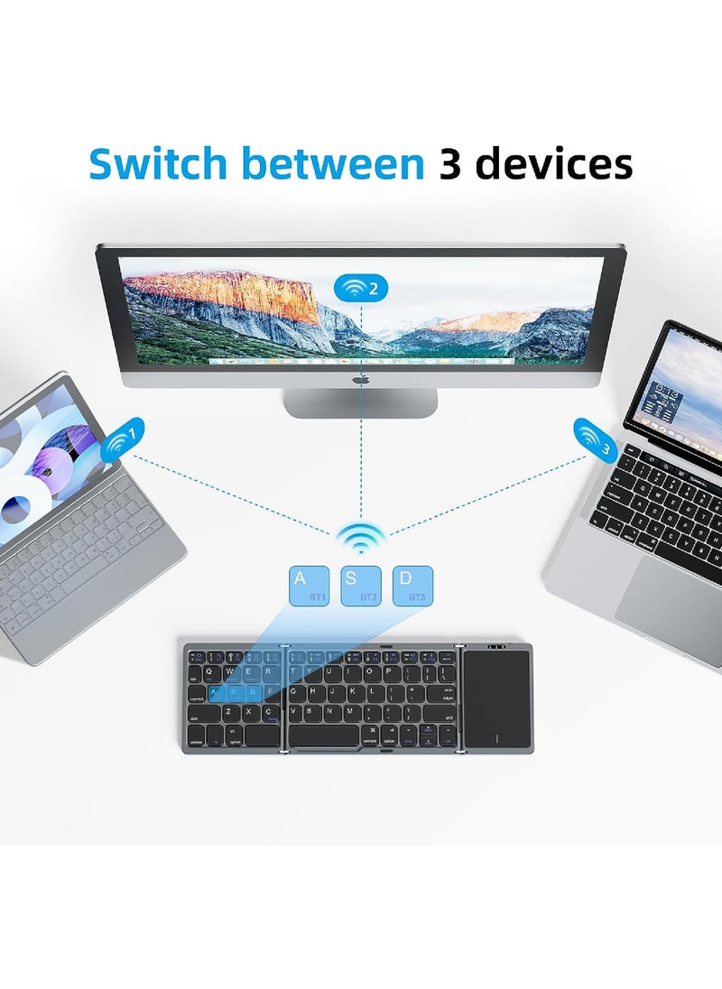Rock Pow - Foldable Bluetooth Keyboard with Touchpad Wireless Folding Keyboard, Multi-Device and Rechargeable Portable Keyboard for iPad iPhone Android Windows Laptop Desktop Tablet and PC - Image 1