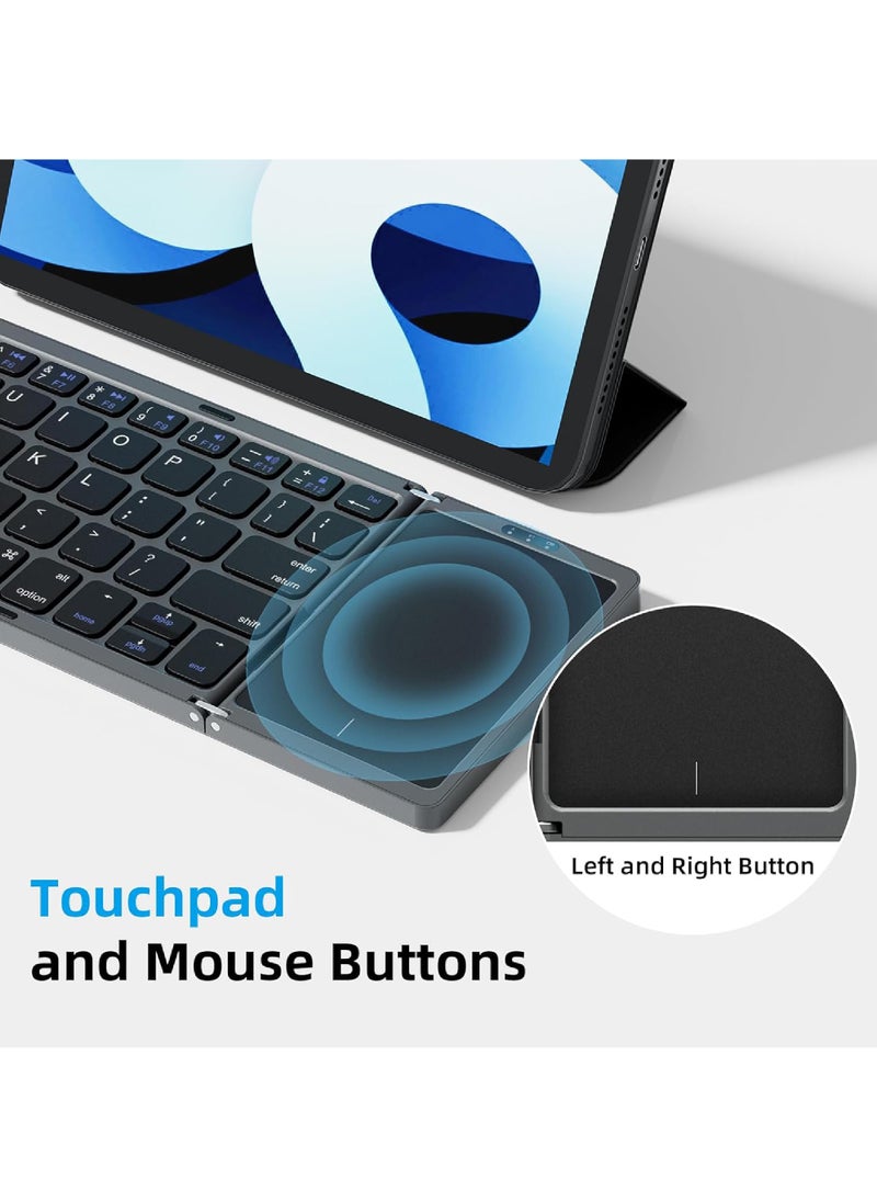 Rock Pow - Foldable Bluetooth Keyboard with Touchpad Wireless Folding Keyboard, Multi-Device and Rechargeable Portable Keyboard for iPad iPhone Android Windows Laptop Desktop Tablet and PC - Image 1