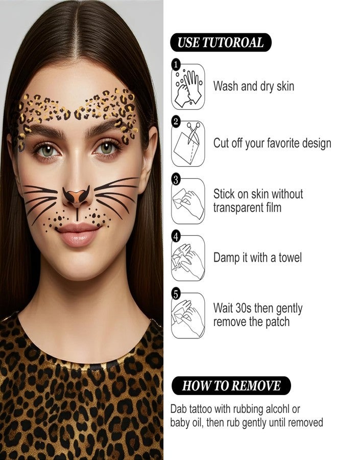 Exlinonline 6Pcs Cheetah Face Stickers, Leopard Skin Face Tattoos for Women, Perfect for Halloween Costume Parties Cheetah Makeup - Image 3