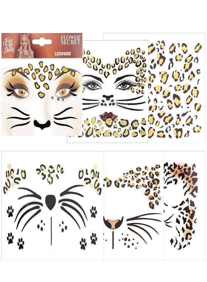 Exlinonline 6Pcs Cheetah Face Stickers, Leopard Skin Face Tattoos for Women, Perfect for Halloween Costume Parties Cheetah Makeup - Image 1