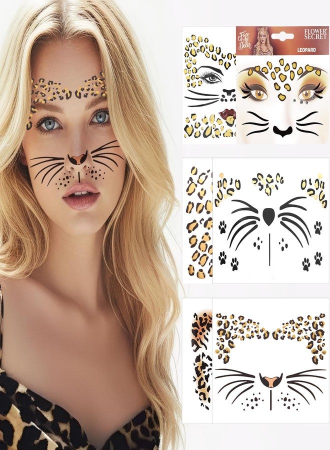 Exlinonline 6Pcs Cheetah Face Stickers, Leopard Skin Face Tattoos for Women, Perfect for Halloween Costume Parties Cheetah Makeup - Image 4