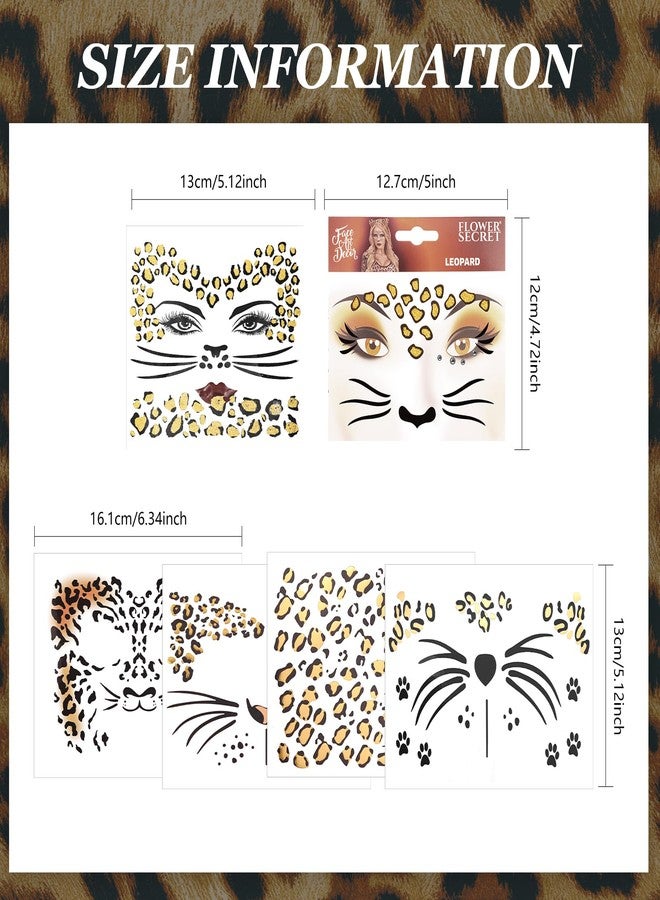 Exlinonline 6Pcs Cheetah Face Stickers, Leopard Skin Face Tattoos for Women, Perfect for Halloween Costume Parties Cheetah Makeup - Image 2