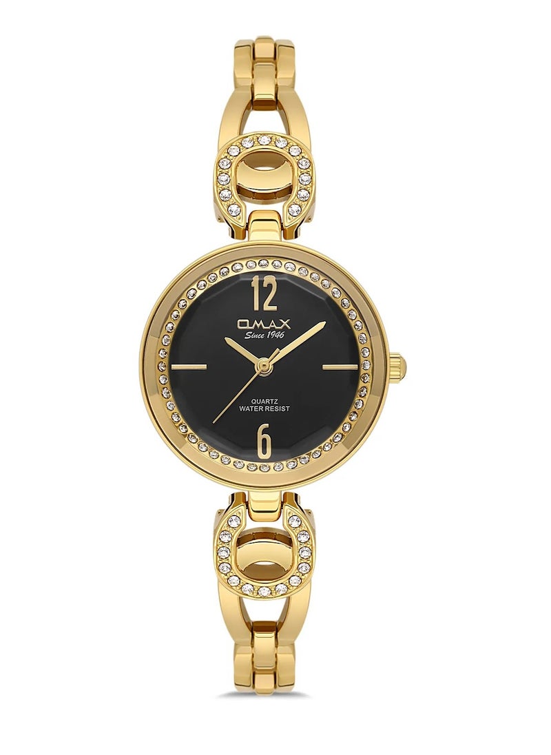 OMAX - Omax Women's Gold Luxury Wrist Watch, Watches for Women, Stainless Watches, Luxury Steel Band, Black Round Dial, Waterproof Watch, 1 Year Warranty - Image 1