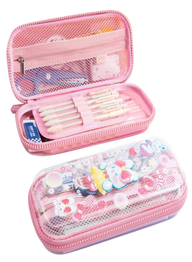 M&G Pencil Case, Large Capacity Pencil Pouch Multi-Slot Pencil Case Organizer, Cute Portable Pencil Bag Transparent Stationary with Zipper for Makeup Brush Teen Boys Girls Office Students(Pink) - Image 1