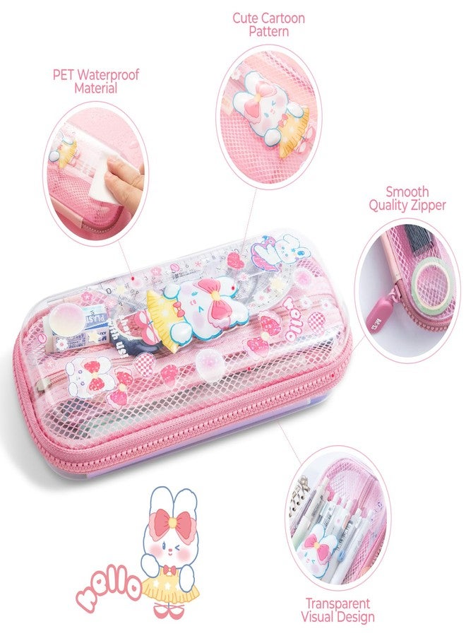 M&G Pencil Case, Large Capacity Pencil Pouch Multi-Slot Pencil Case Organizer, Cute Portable Pencil Bag Transparent Stationary with Zipper for Makeup Brush Teen Boys Girls Office Students(Pink) - Image 3