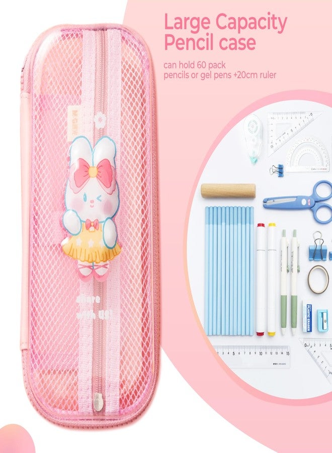 M&G Pencil Case, Large Capacity Pencil Pouch Multi-Slot Pencil Case Organizer, Cute Portable Pencil Bag Transparent Stationary with Zipper for Makeup Brush Teen Boys Girls Office Students(Pink) - Image 5