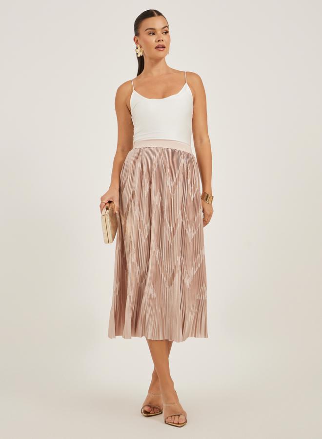 Styli Plisse Elasticated Waistband Midi Skirt  - Image 1