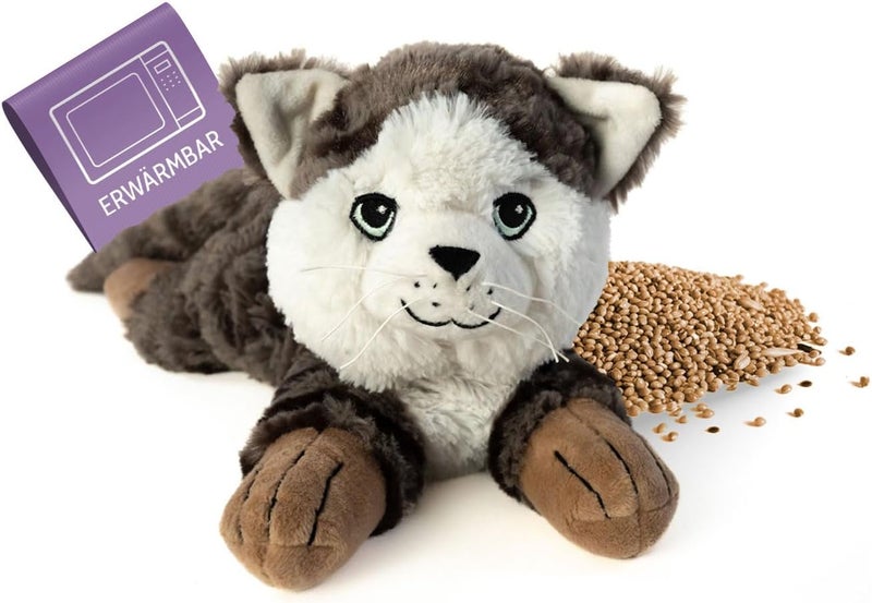 Habibi Plush Classic - 1871 Cat Tabby - Heat Cuddly Toy with Millet Grain Filling for Warming in the Microwave/Oven - Image 1