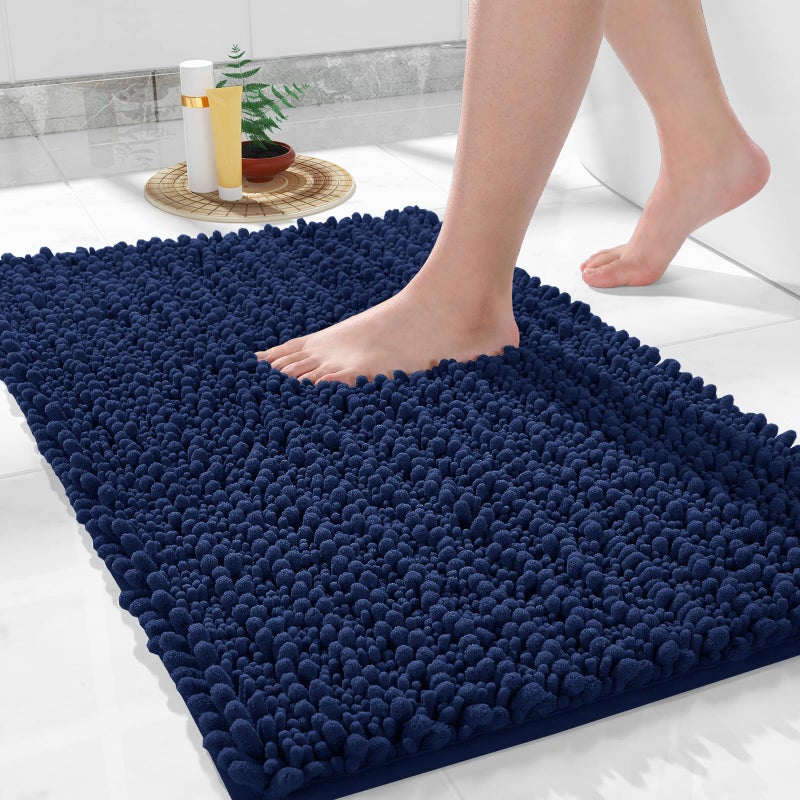 Yimobra Bath Rug Mat  32 x 20  Soft Shaggy Chenille Bathroom Rugs  Large Size  Super Absorbent & Thick  Non-Slip  Machine Washable Bathroom mat  Bath Mats for Bathroom  Tub & Shower  Navy Blue - Image 1